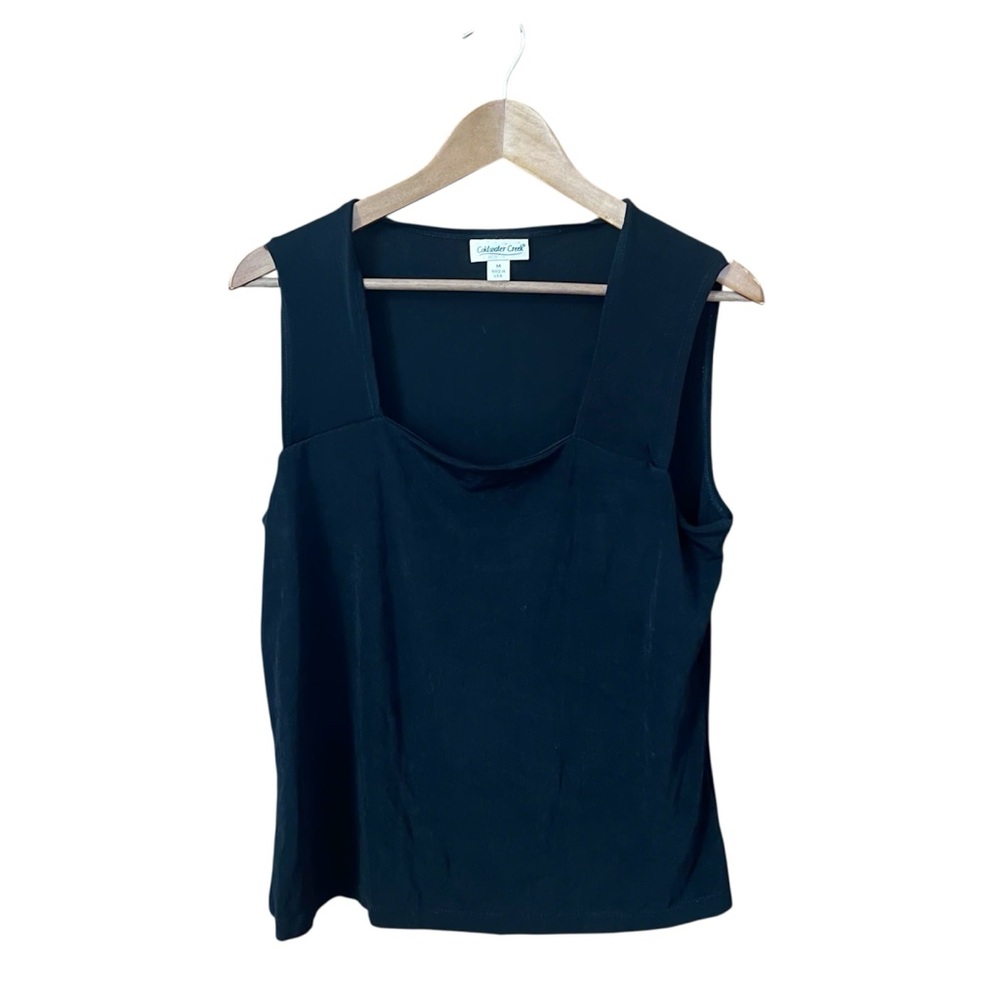 Coldwater Creek Black Sleeveless Blouse Shell Black M Career Square Neck Office